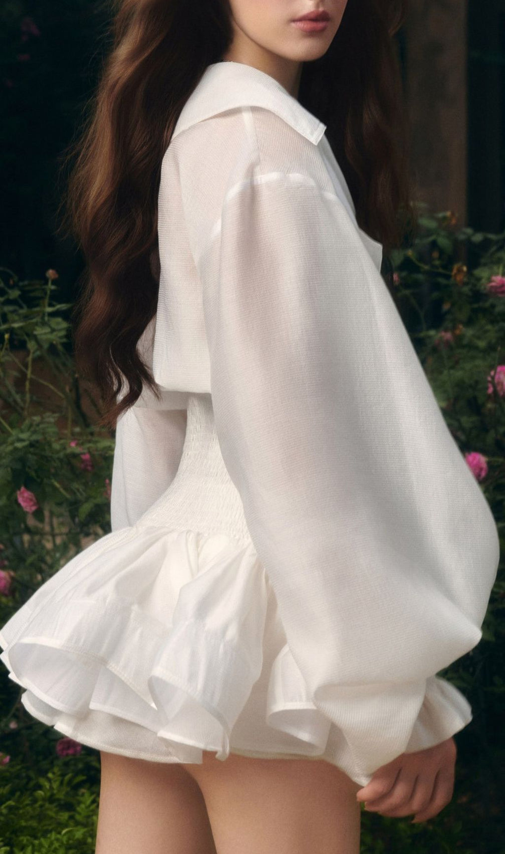 Igoné White Puff Sleeve Mini Dress | Corset-Inspired & Ruffled