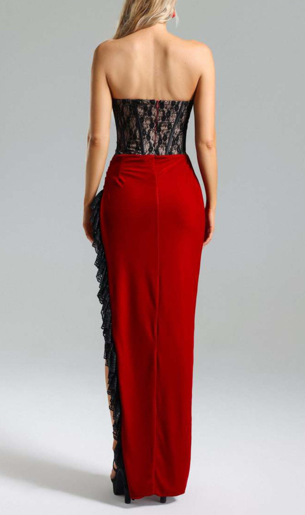 Aubrianna Lace Corset Velvet Maxi Dress