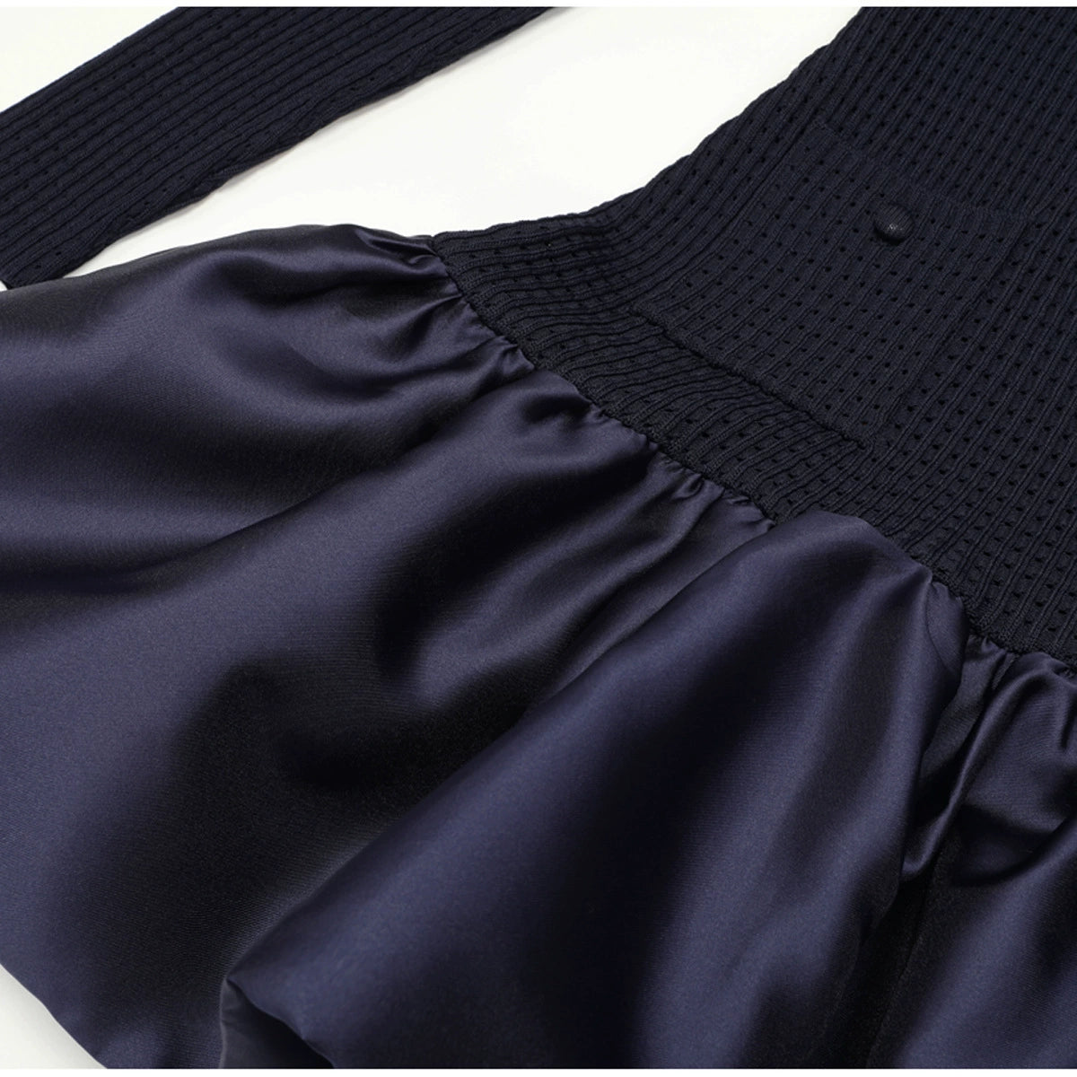 Kay Navy Long Sleeve Knit & Satin Mini Dress with Peter Pan Collar