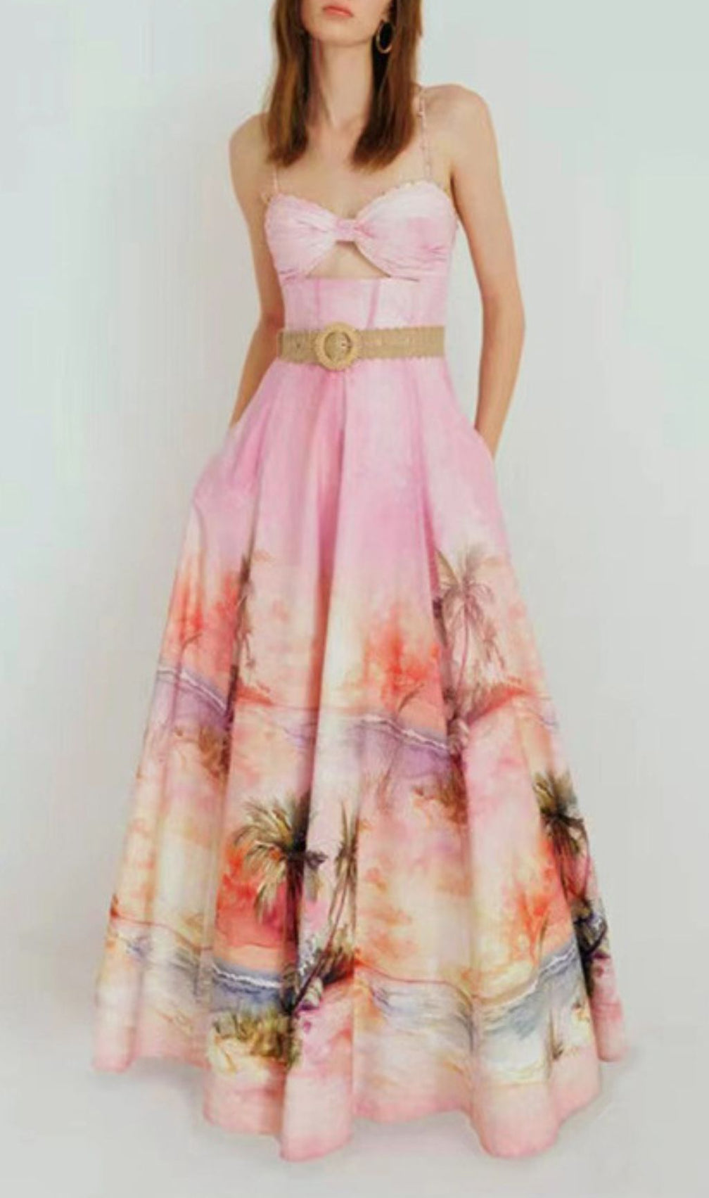 Hester Pink Printed Belt Maxi Dress