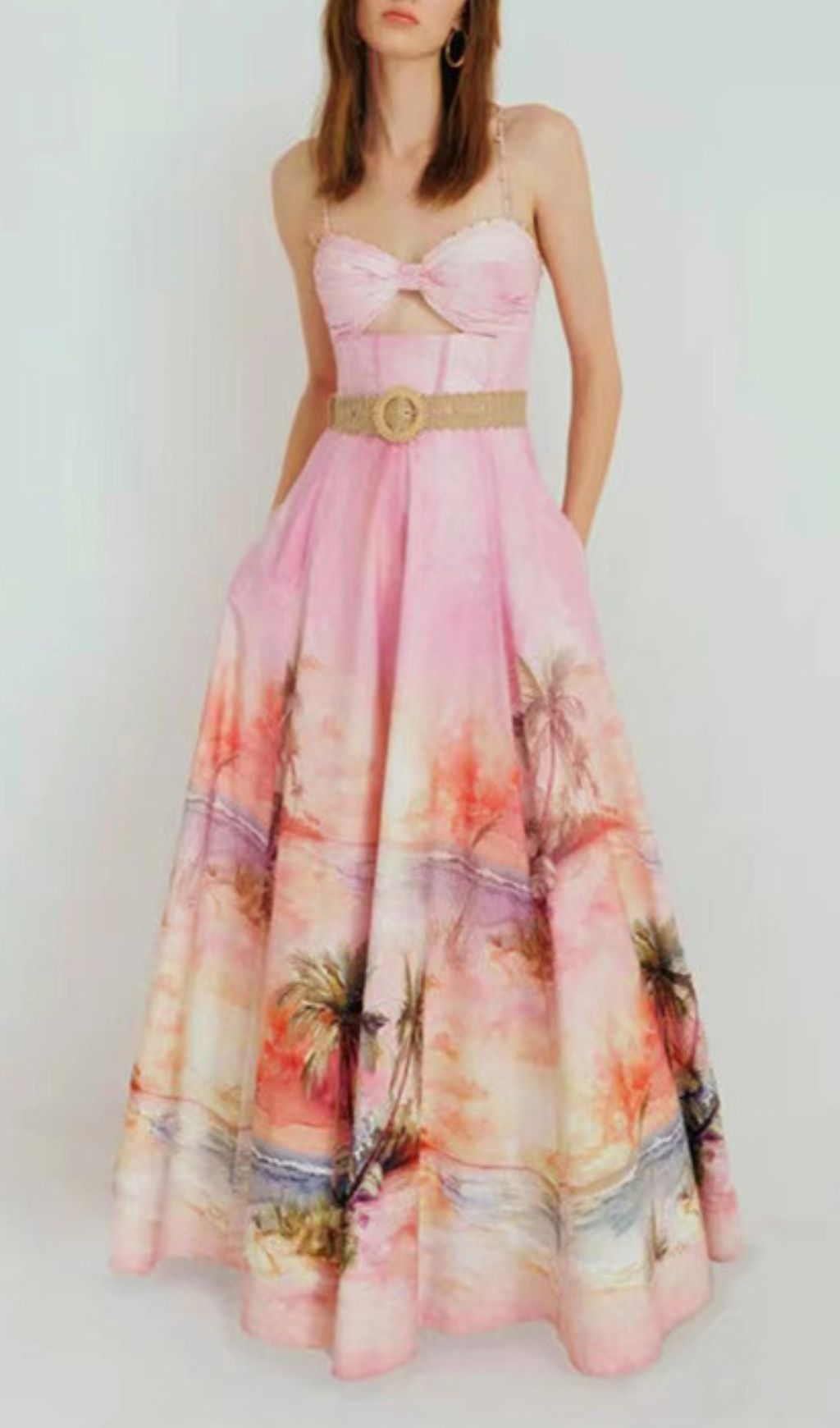 Hester Pink Printed Belt Maxi Dress