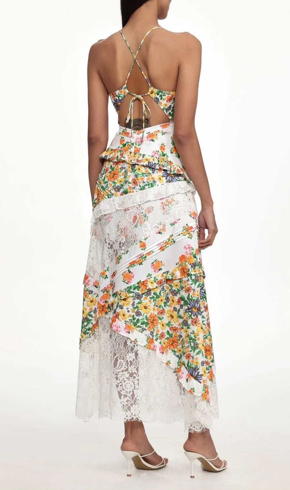 Georgia Elegant Multi-Floral & Lace Maxi Dress | V-Neck Summer Gown