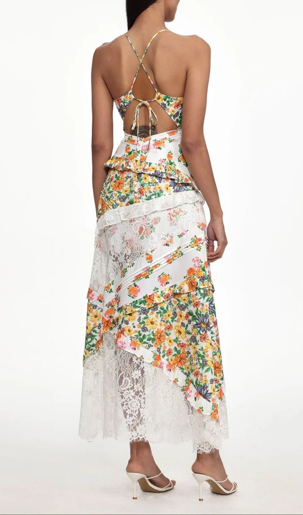 Georgia Elegant Multi-Floral & Lace Maxi Dress | V-Neck Summer Gown