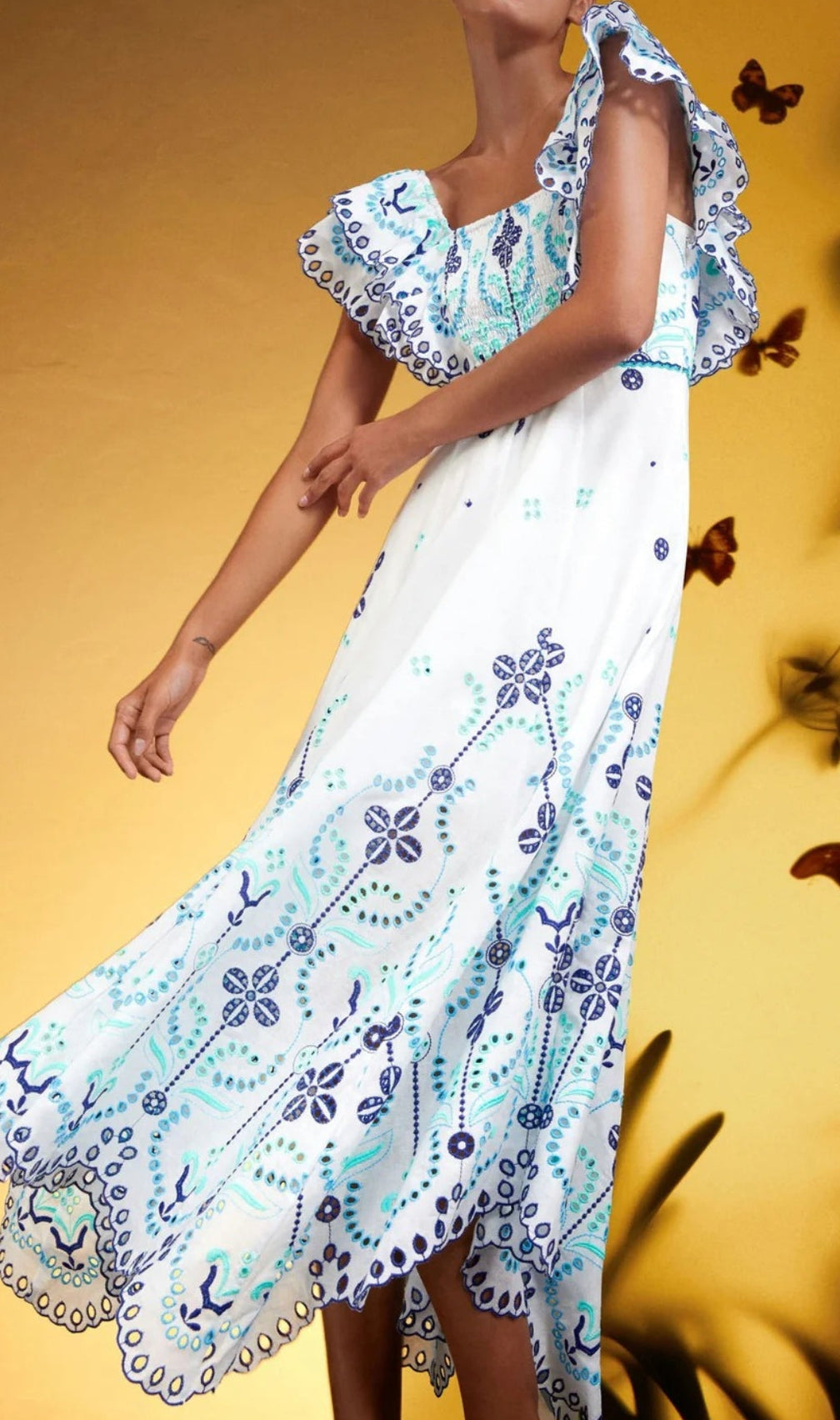 Bonnie Embroidery Ruffle Midi Dress