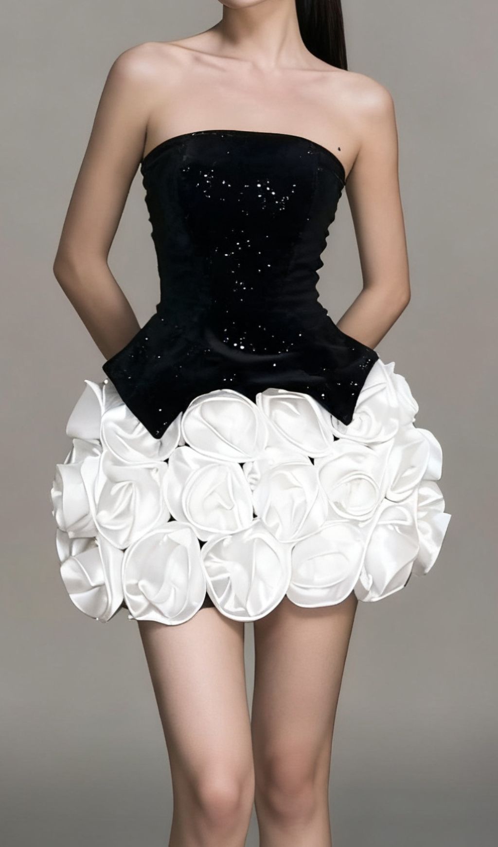 Ilithya Chic Strapless Velvet Sequin Top & 3D Flower Mini Skirt Set