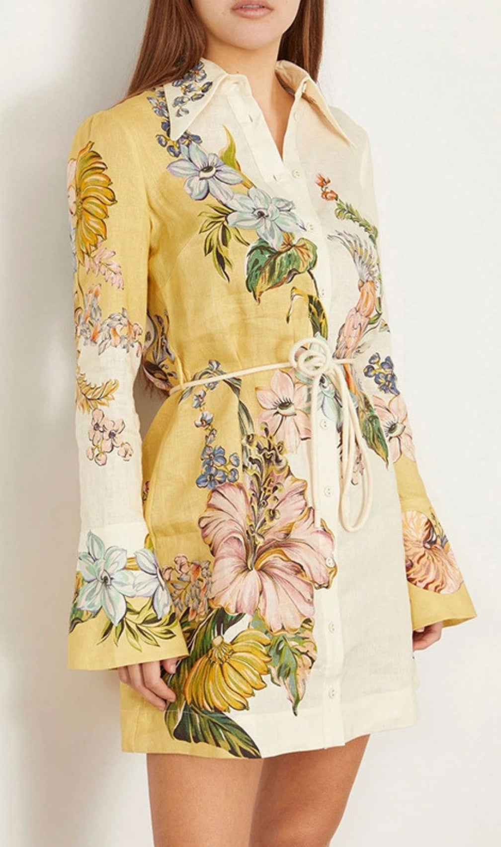 Etenia Long Sleeve Flower Printed Mini Dress