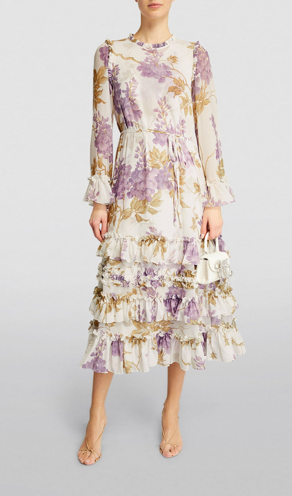 Alectrona Chiffon Wisteria Printed Midi Dress