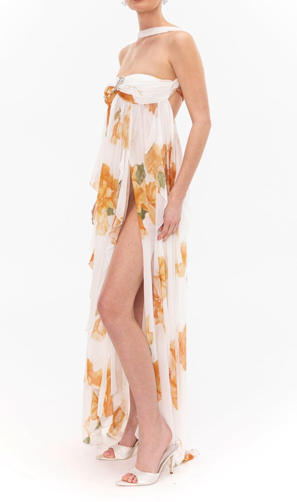 Emely Floral Printed Backless Maxi Dress