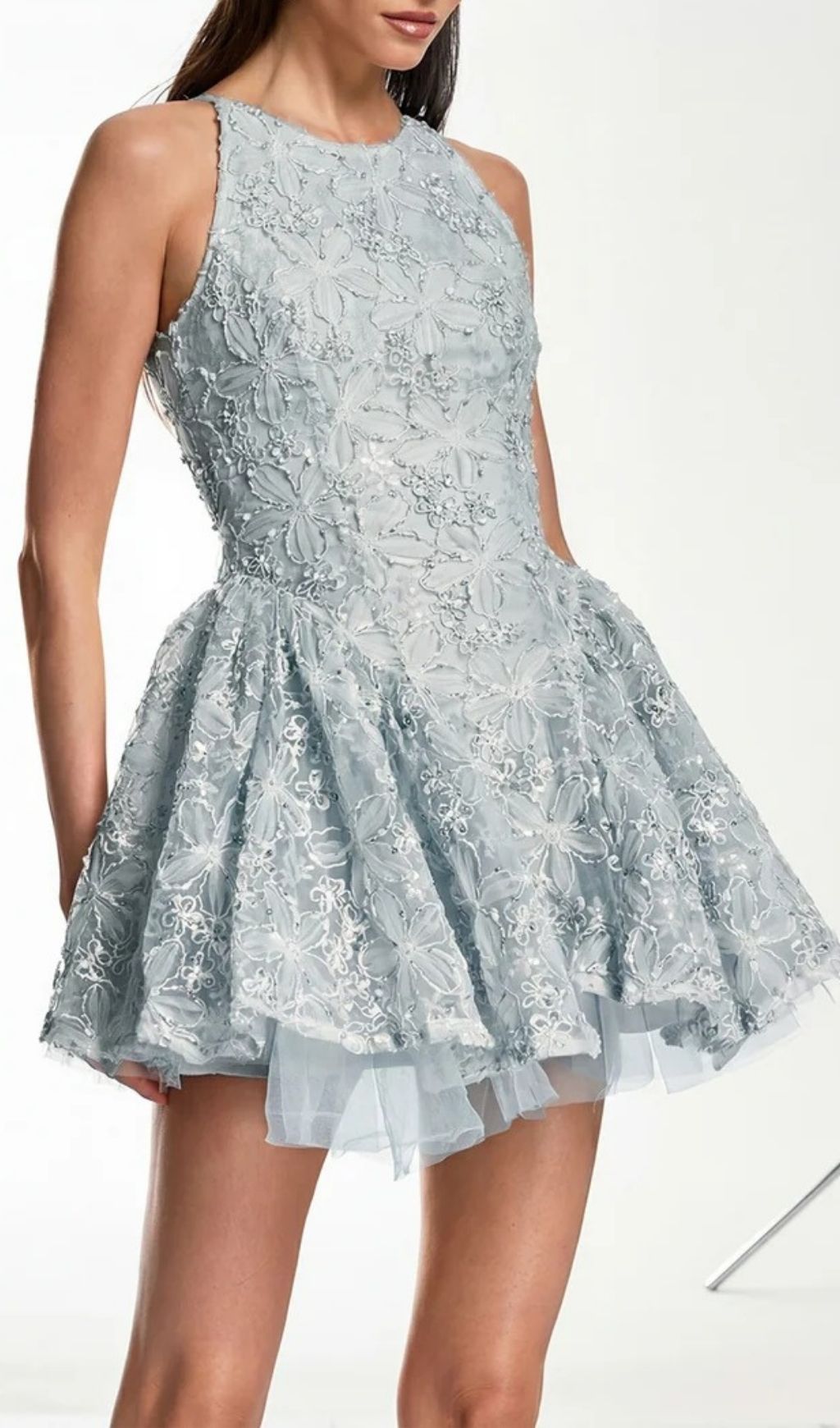 Katsumi Blue Floral Halter Mini Dress | Chic & Romantic Lace