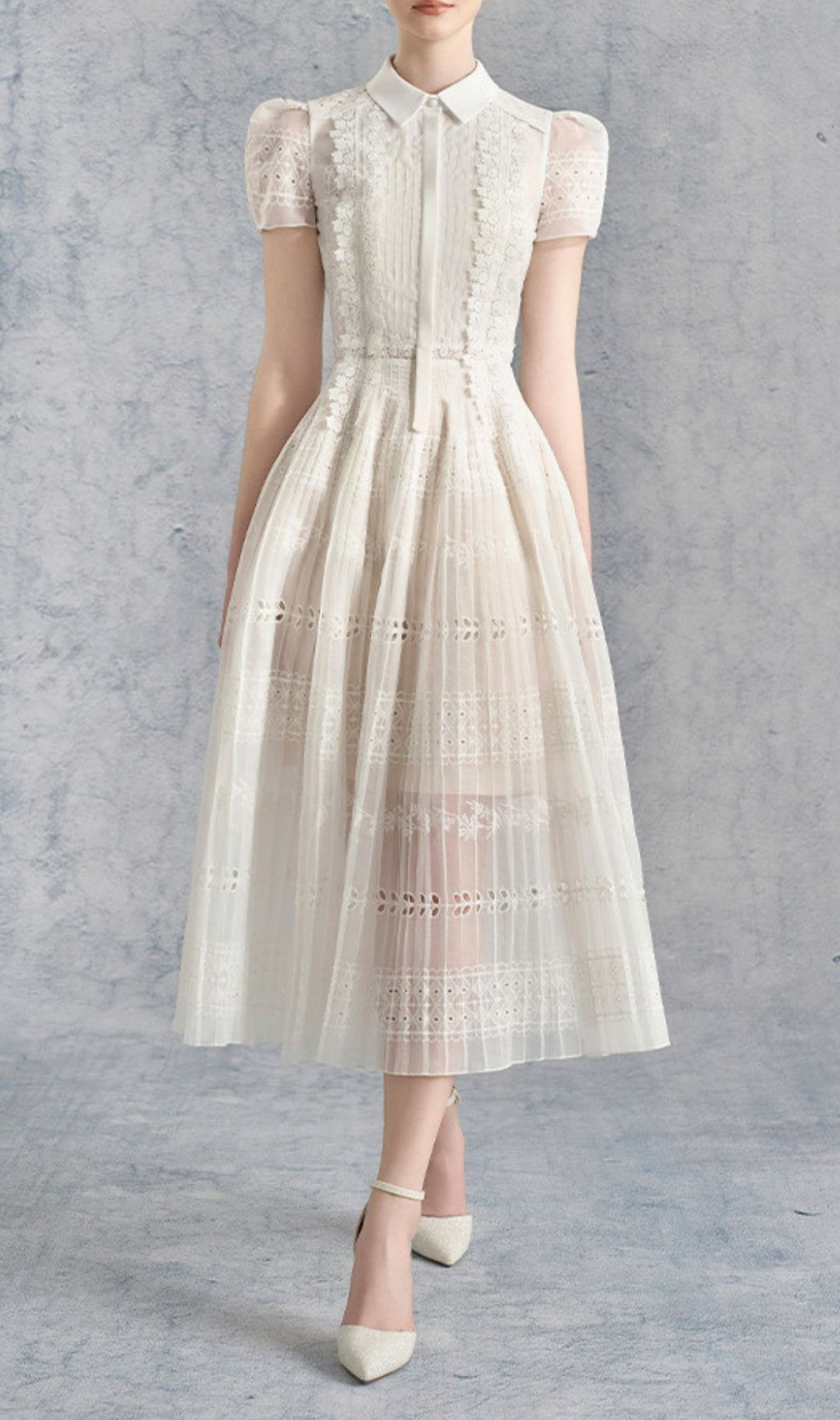Fatma White Flower Midi Dress