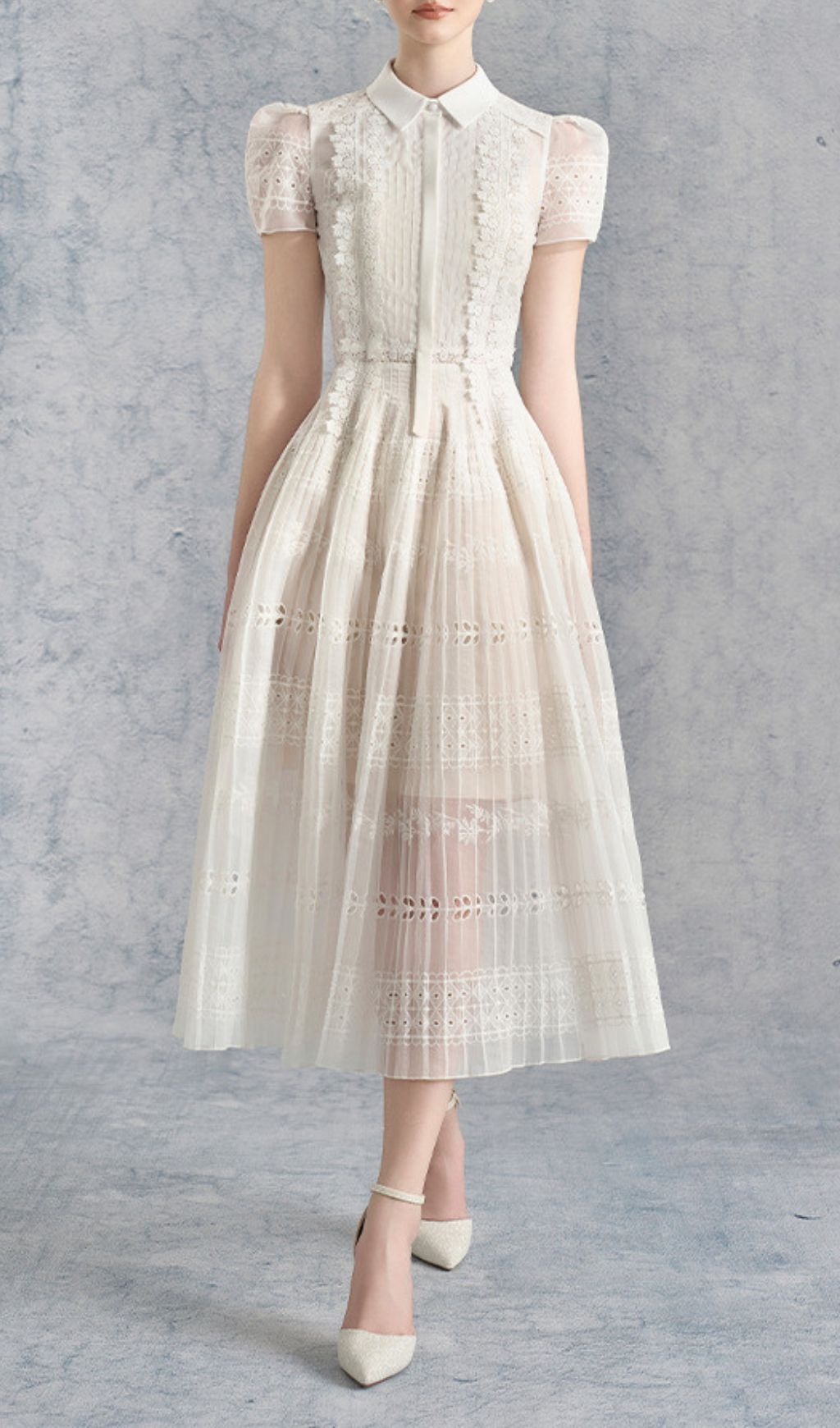 Fatma White Flower Midi Dress