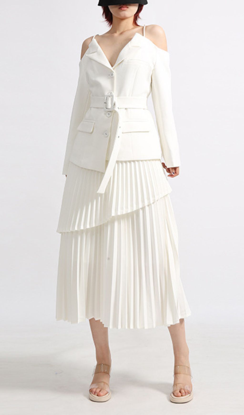Eluana White Pleated Skirt Set
