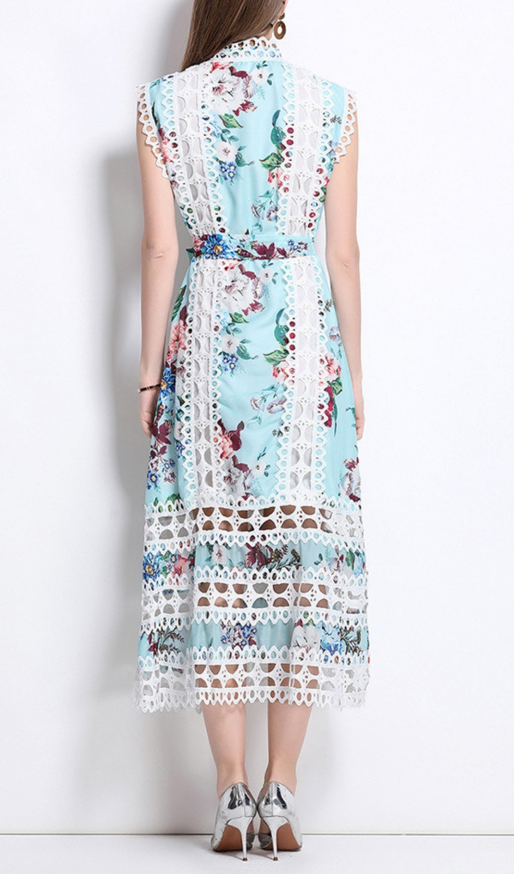 Errin Floral Hollow Out Midi Dress
