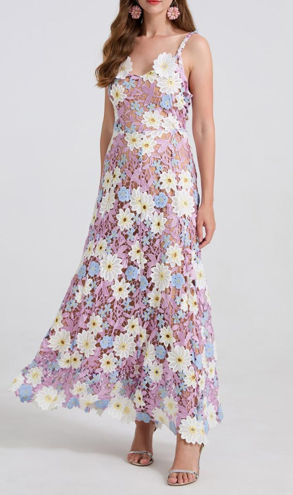 Diablo Purple Strappy Flower Maxi Dress