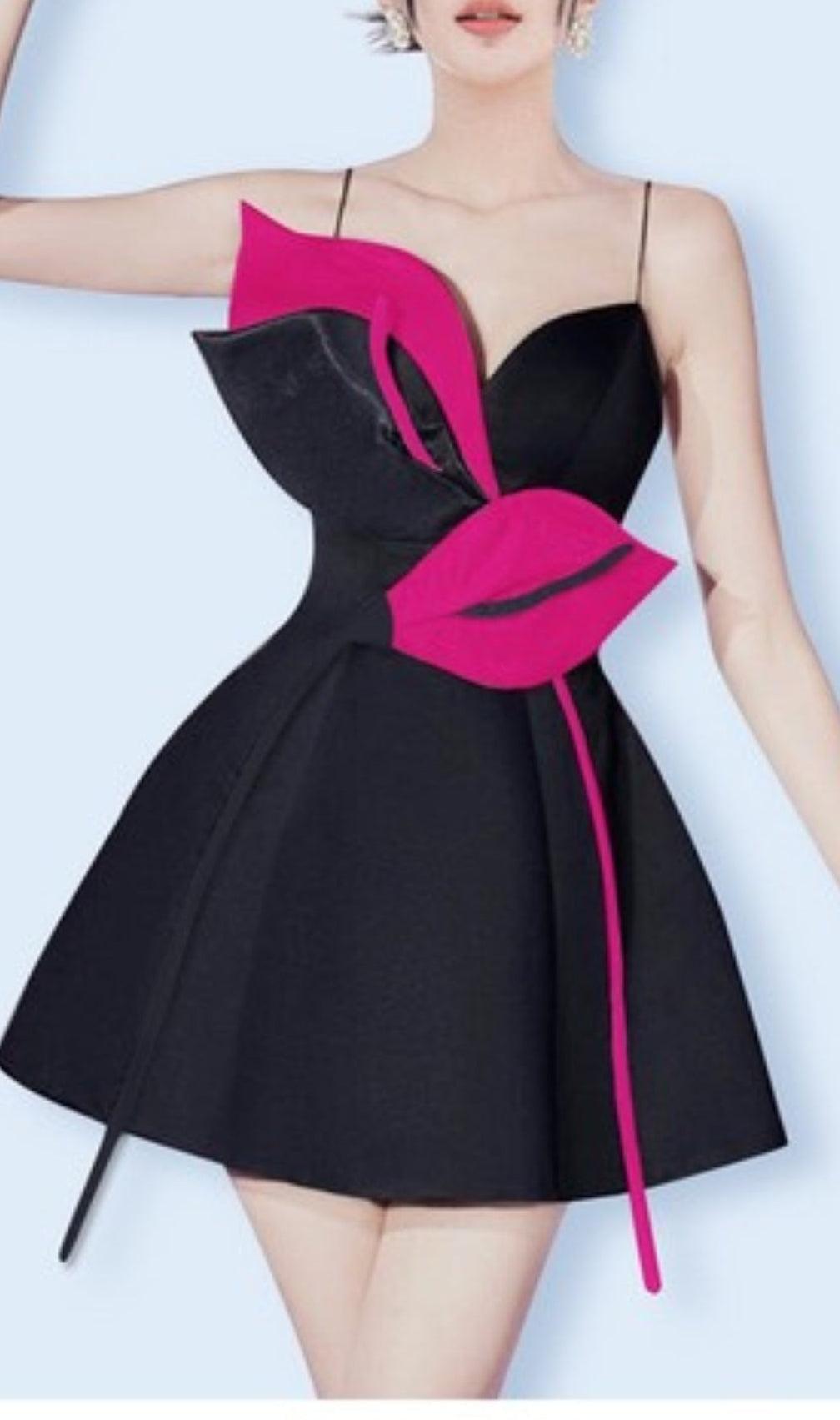 Rose Red Flower Strap Corset Mini Dress