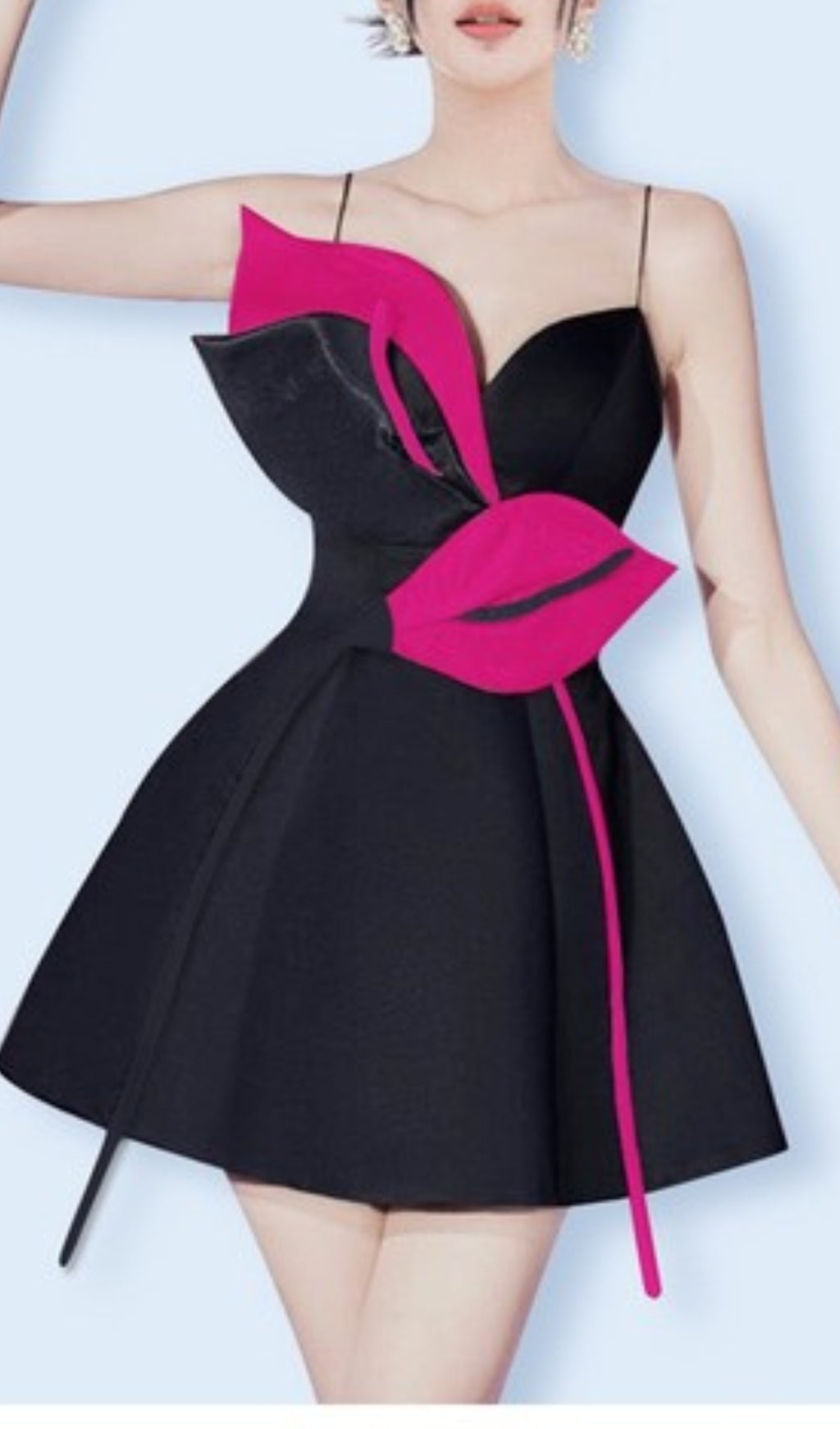 Rose Red Flower Strap Corset Mini Dress