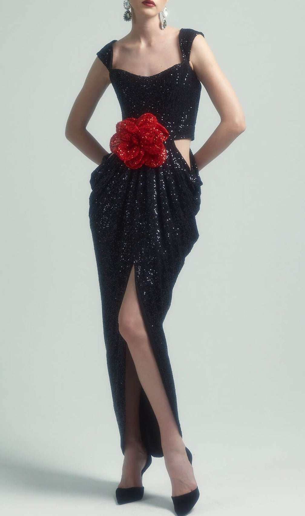 Bandit Black Bloom 3D Rose Sequin Maxi Dress