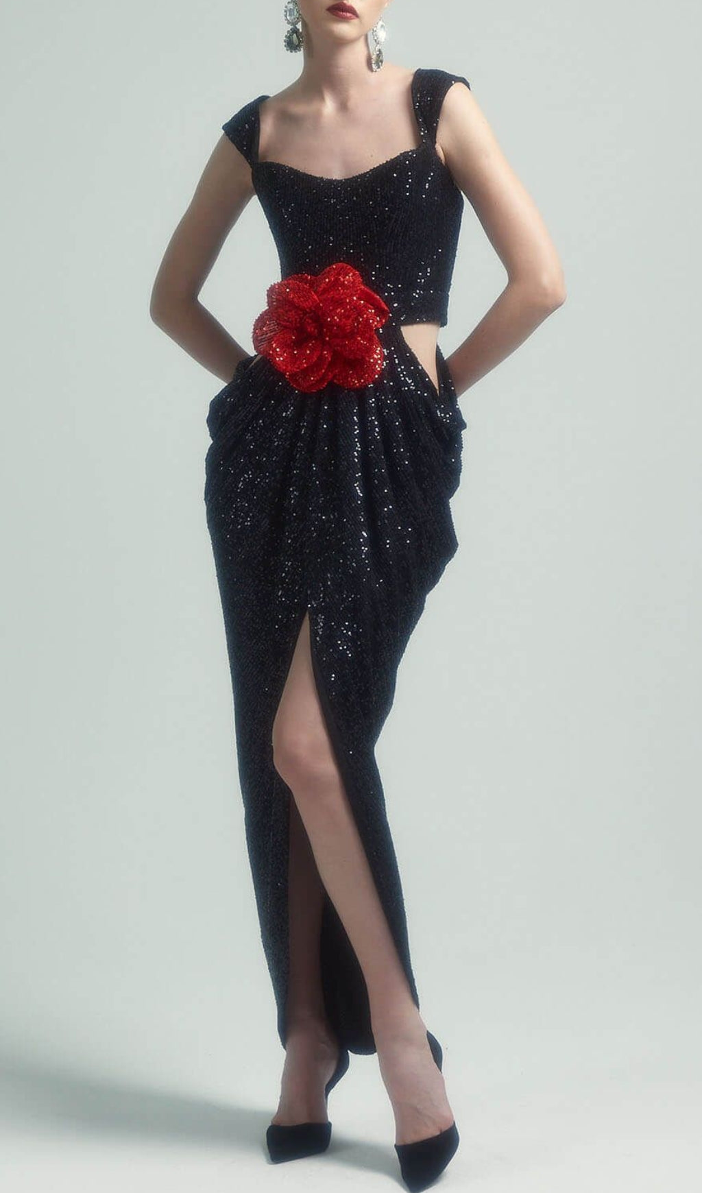 Bandit Black Bloom 3D Rose Sequin Maxi Dress