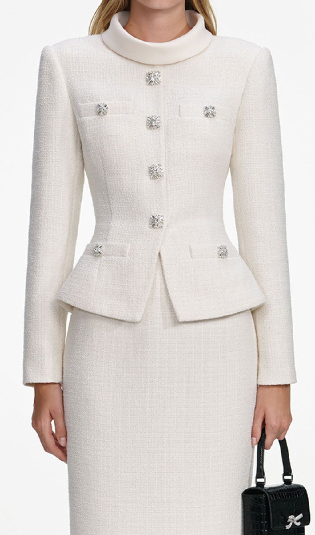 Jurnee Timeless White Tweed Skirt Suit Set | Peplum Jacket & Pencil Skirt