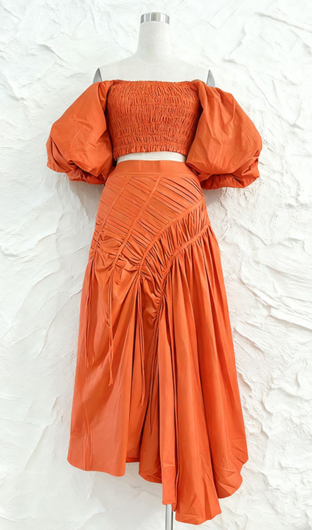 Vibrant Lime Green Puff Sleeve Crop Top & Ruched Maxi Skirt Set | Ivo Two-Piece