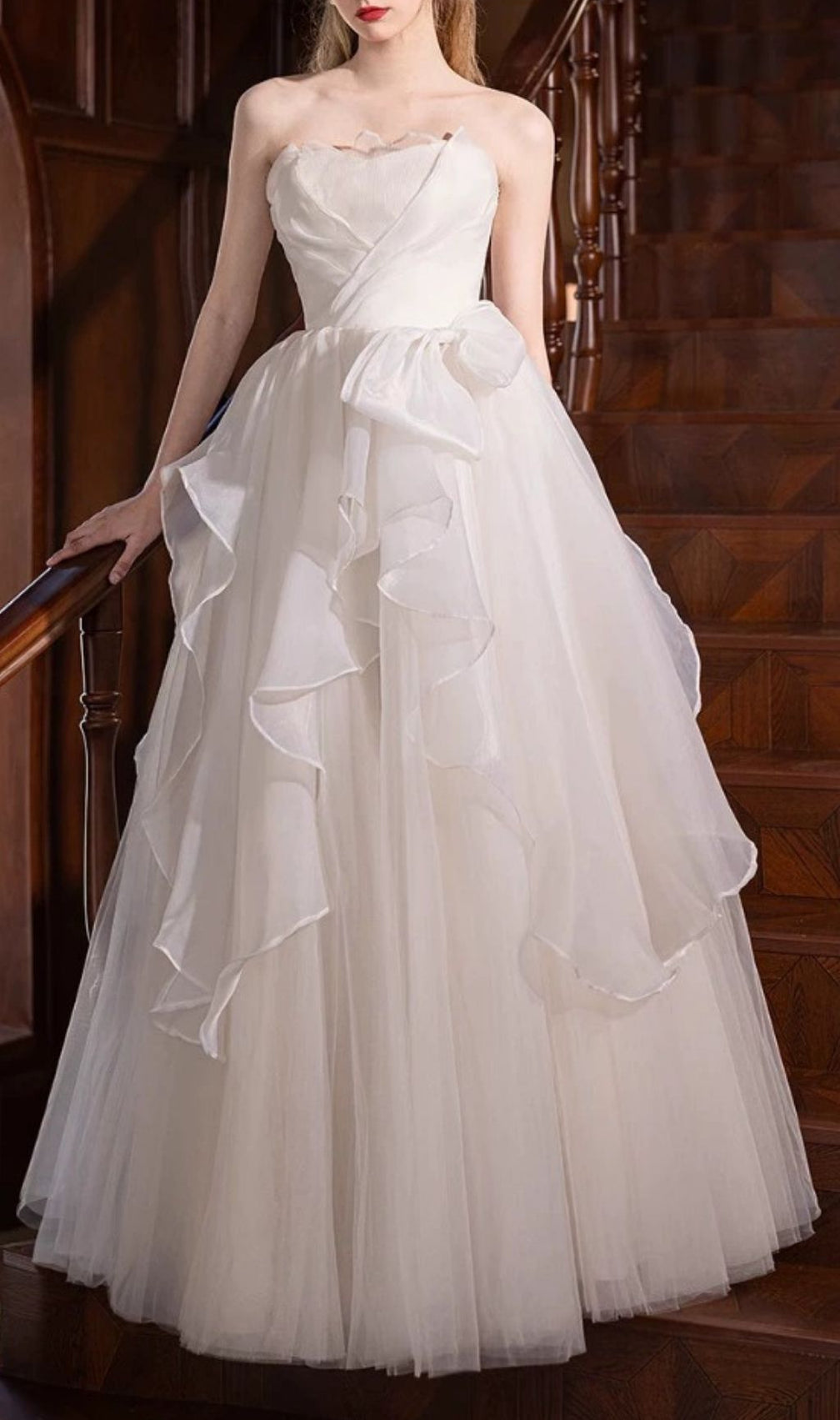 Karlie Ethereal White Strapless Ruffle Mesh Maxi Dress - Perfect for Bridal Events & Summer Galas