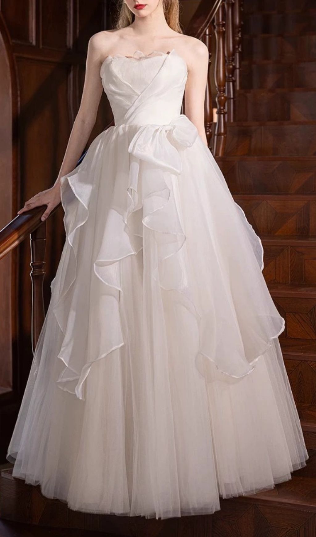 Karlie Ethereal White Strapless Ruffle Mesh Maxi Dress - Perfect for Bridal Events & Summer Galas