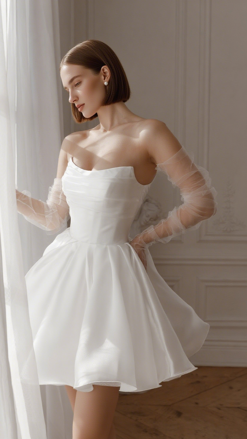 molly Detachable Straps mini Dress in Light Ivory
