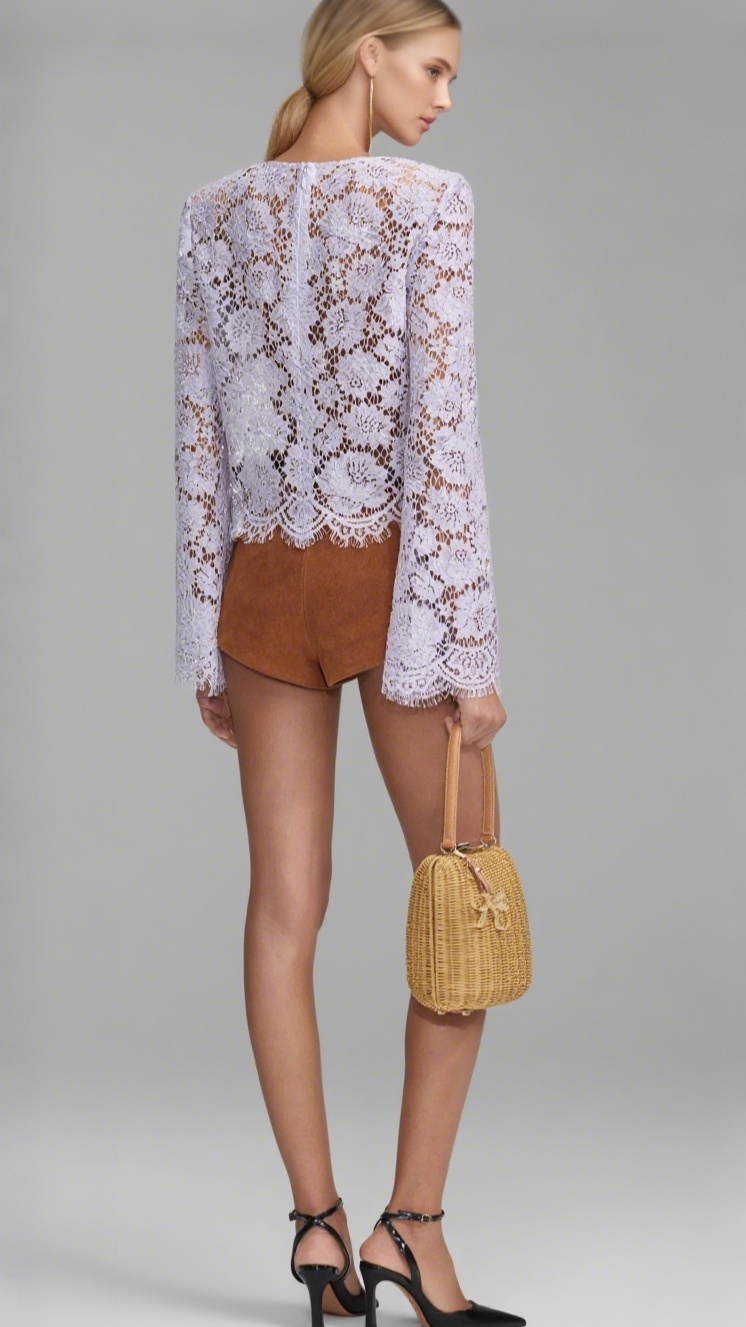 Lilac Lace Fluted Sleeve Top