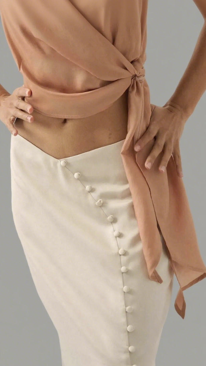 Curve Matte Satin Buttoned Maxi Skirt