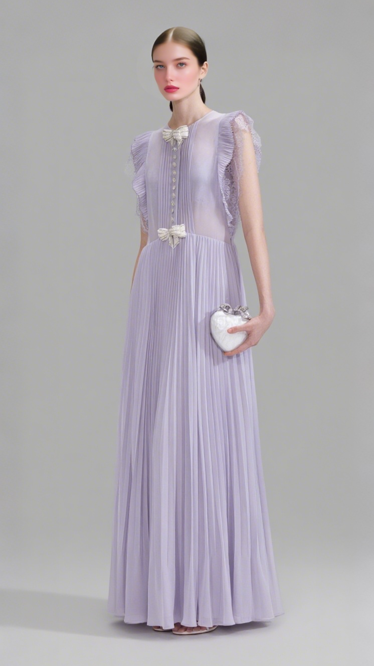 Lilac Chiffon Ruffle Maxi Dress