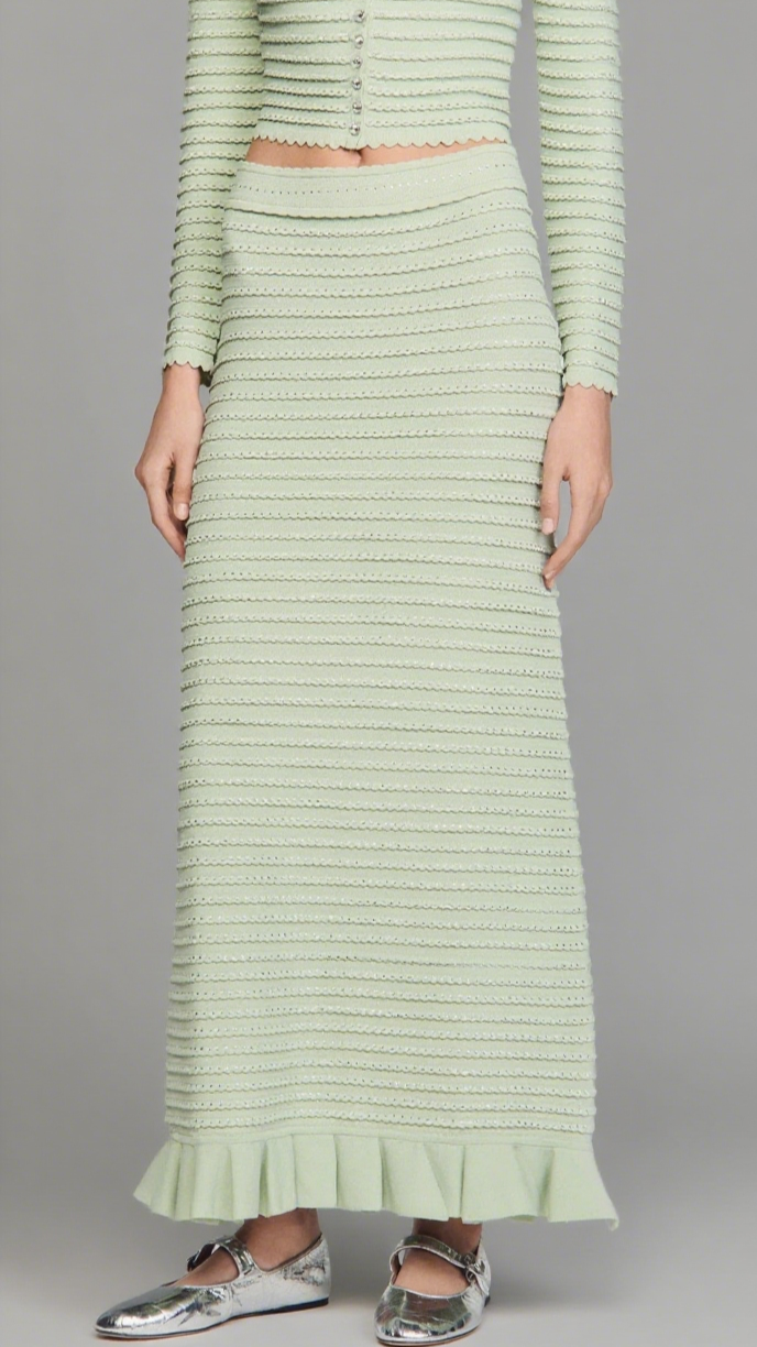 Rhinestone knit maxi skirt in Almond Green