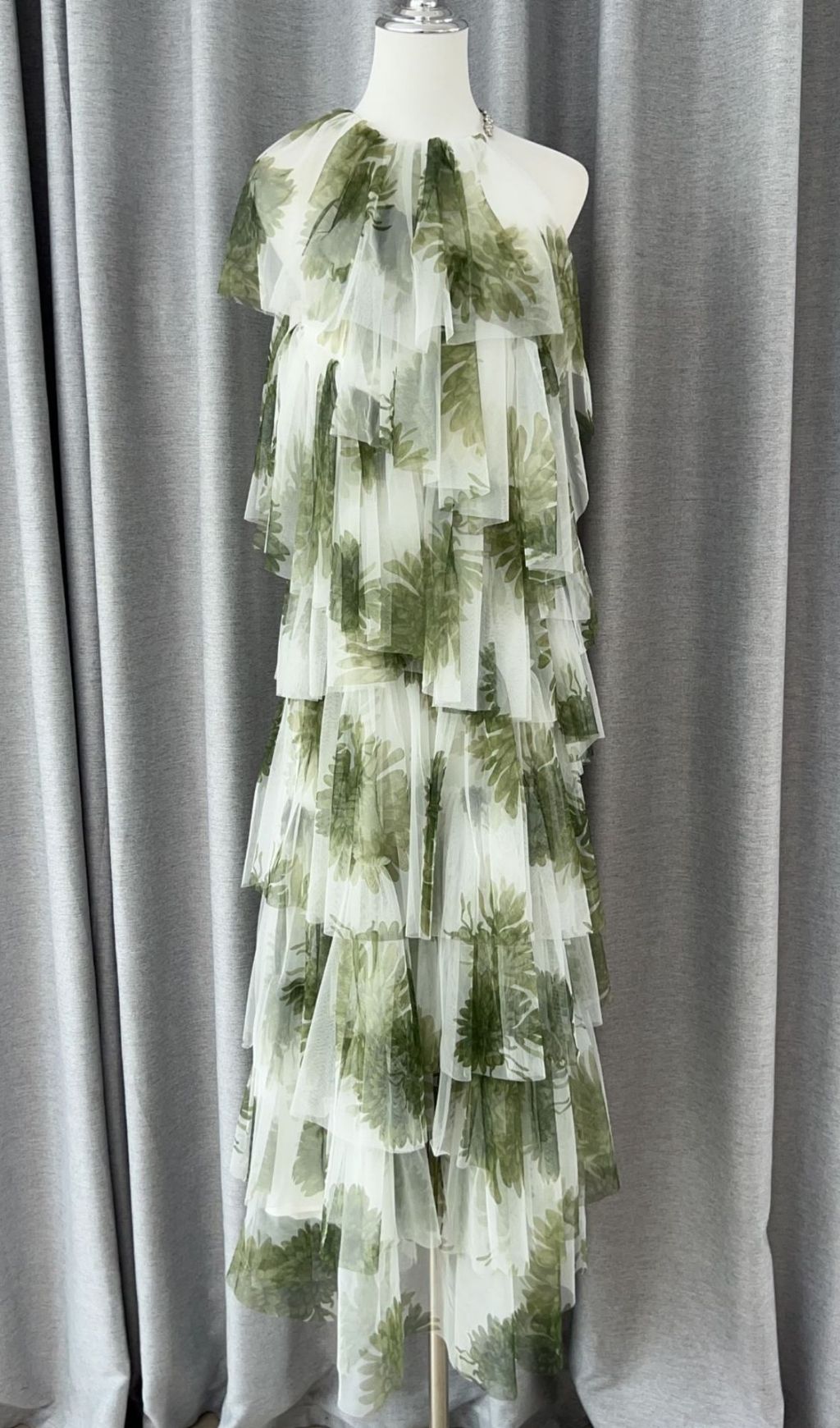 Kateri Ethereal Green Leaf Print Layered Maxi Dress - Flowy & Chic