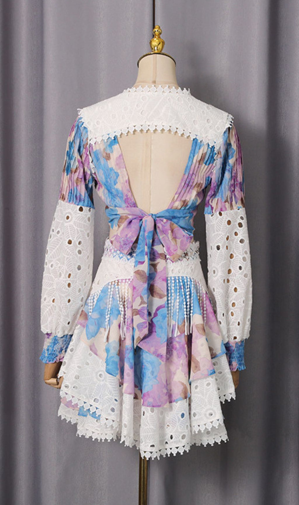 Ilknur Boho Chic Floral Crop Top & Eyelet Lace Mini Skirt Two-Piece Set