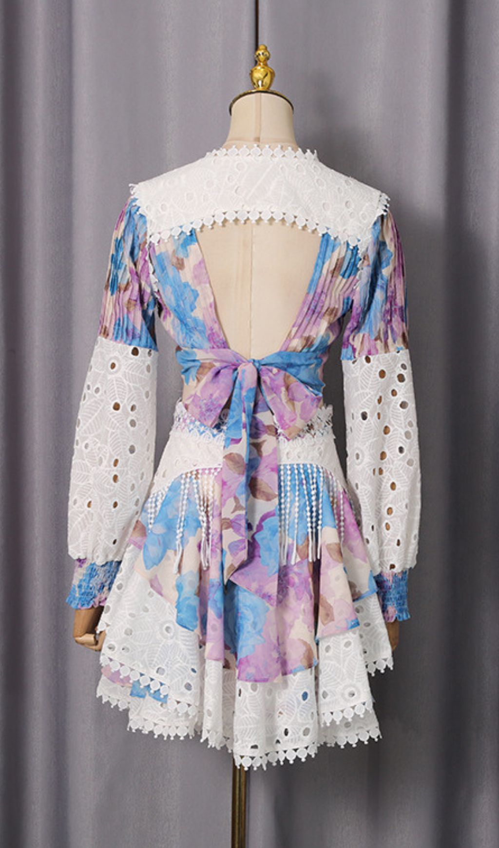 Ilknur Boho Chic Floral Crop Top & Eyelet Lace Mini Skirt Two-Piece Set