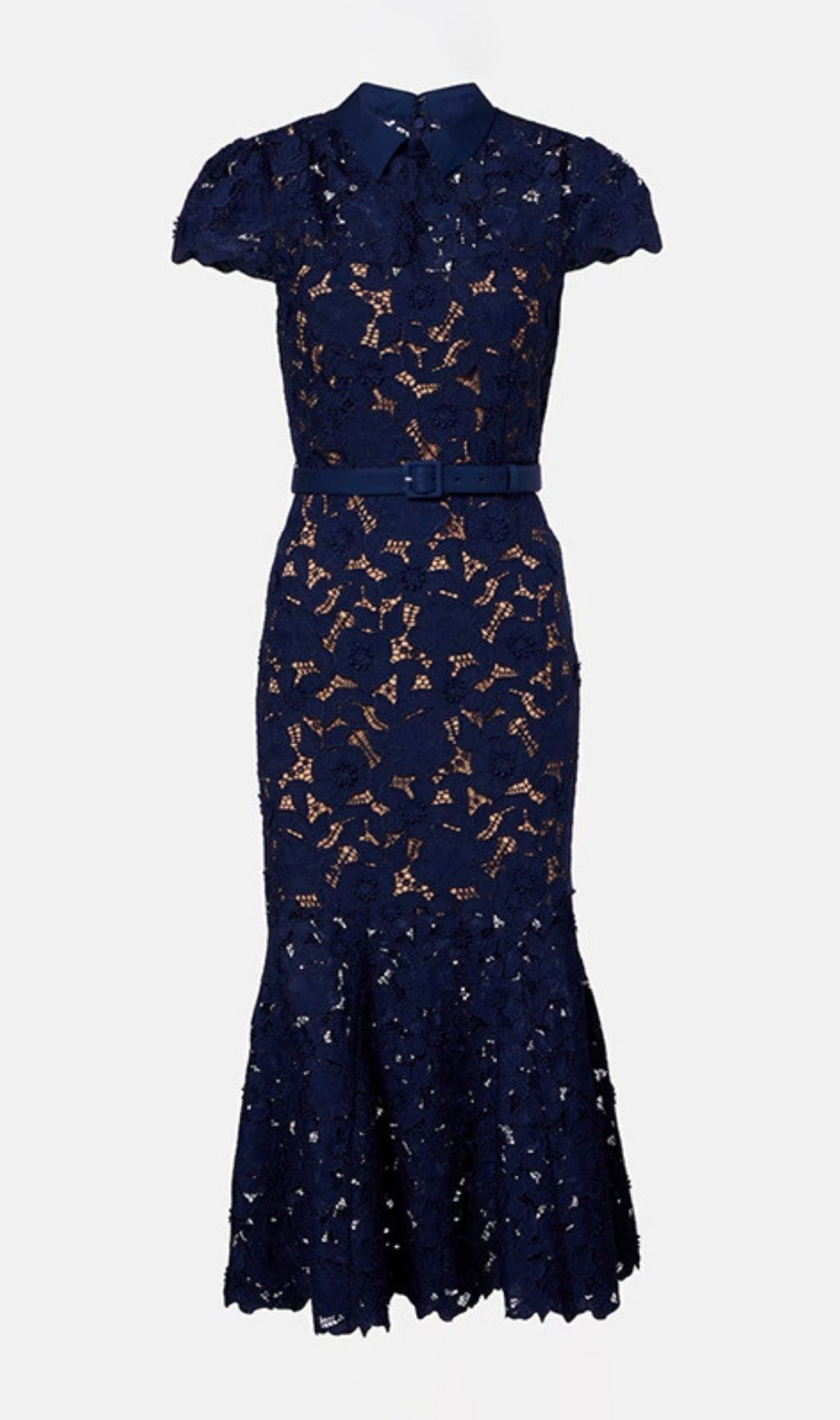 Kennita Elegant Navy Lace Midi Dress | Chic Floral Occasion Wear