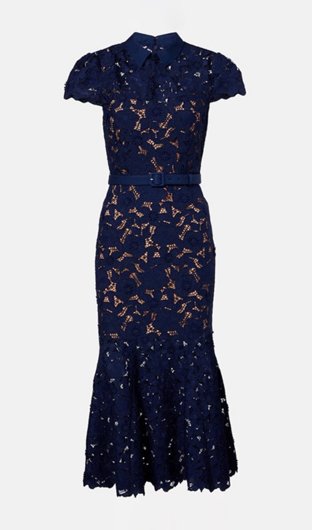Kennita Elegant Navy Lace Midi Dress | Chic Floral Occasion Wear