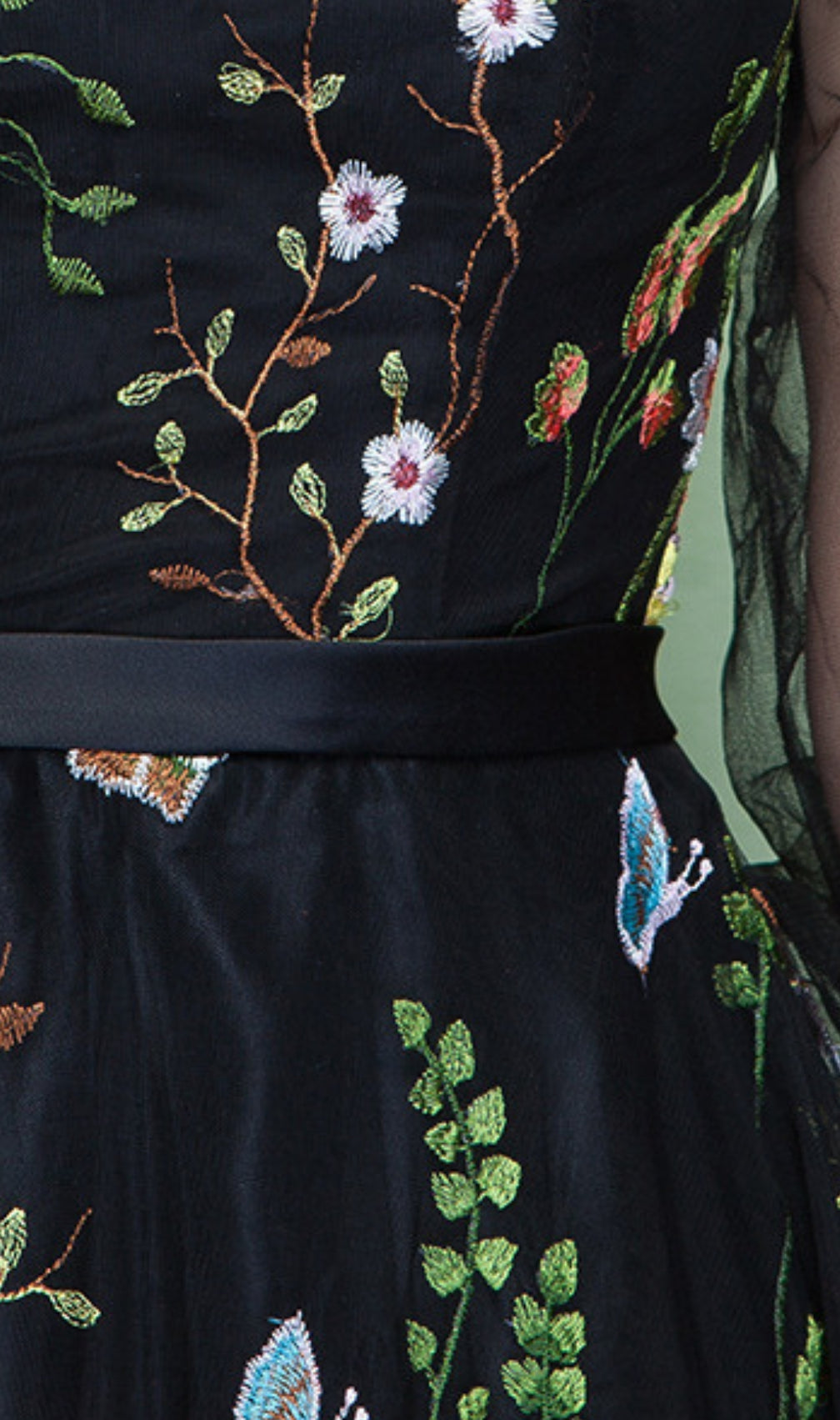 Dannell Black Flower Mesh Sleeve Maxi Dress