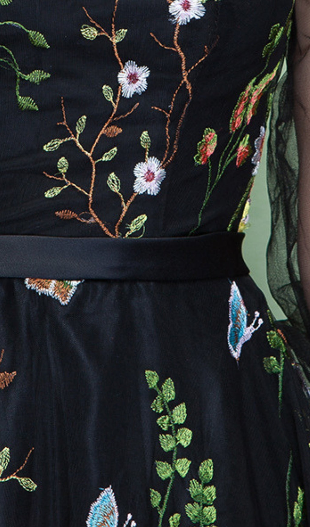 Dannell Black Flower Mesh Sleeve Maxi Dress