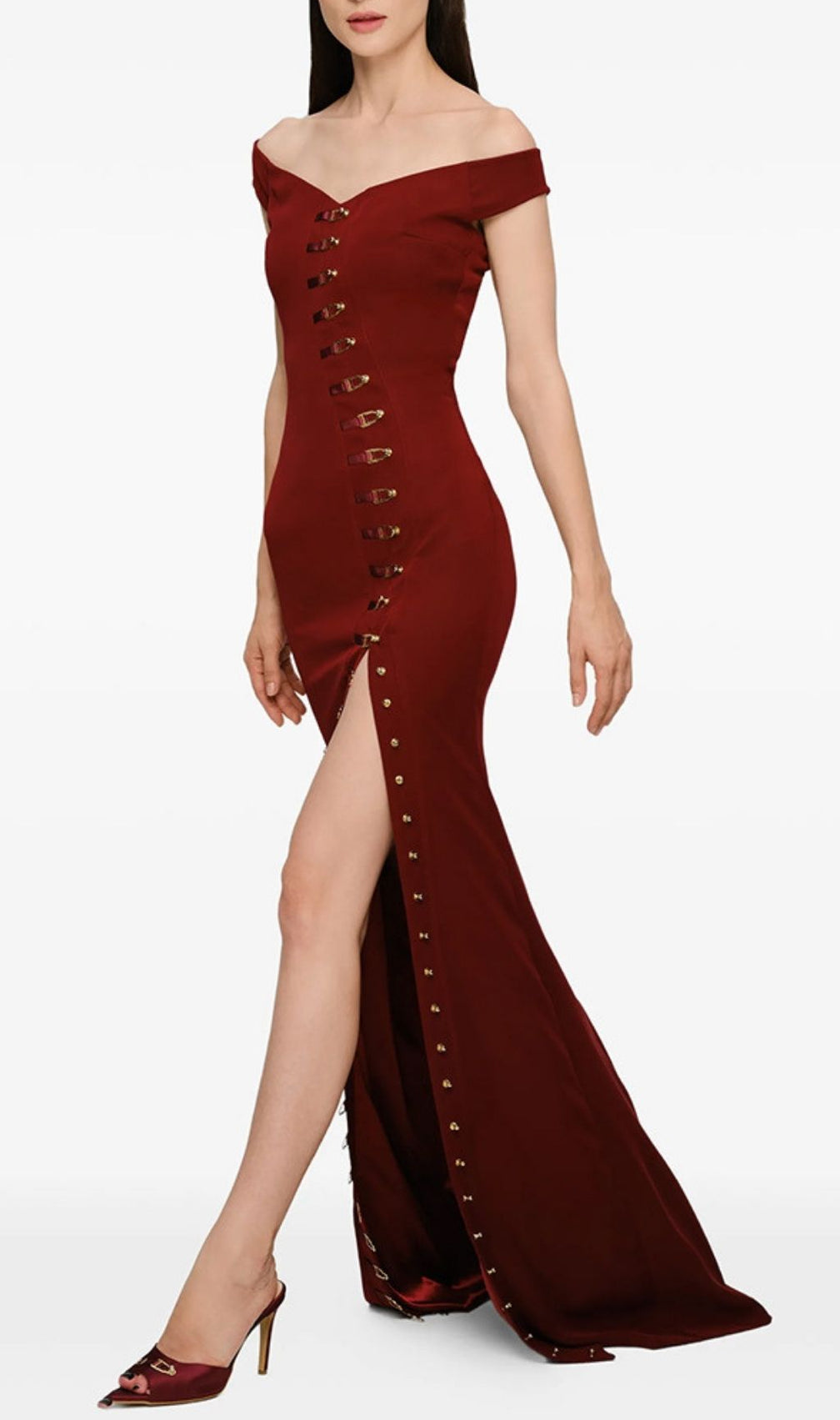 Kylen Off-Shoulder Metal Buckle Maxi Dress