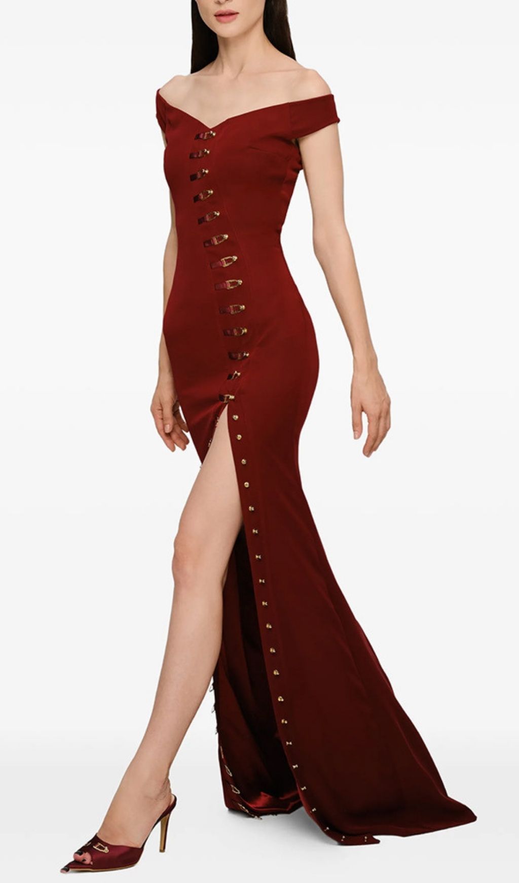 Kylen Off-Shoulder Metal Buckle Maxi Dress