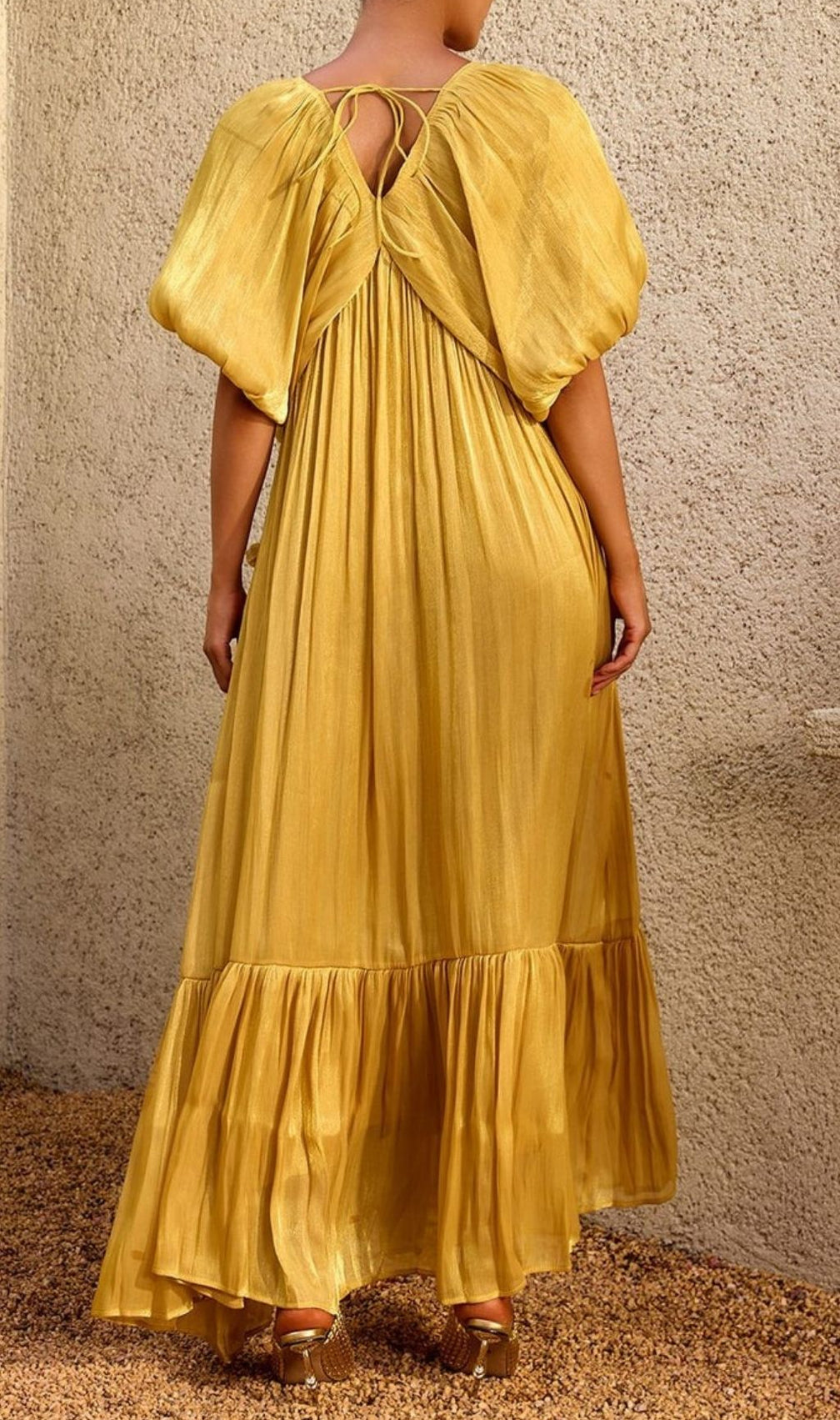Corthiel Puff Sleeve Flower Ruched Maxi Dress