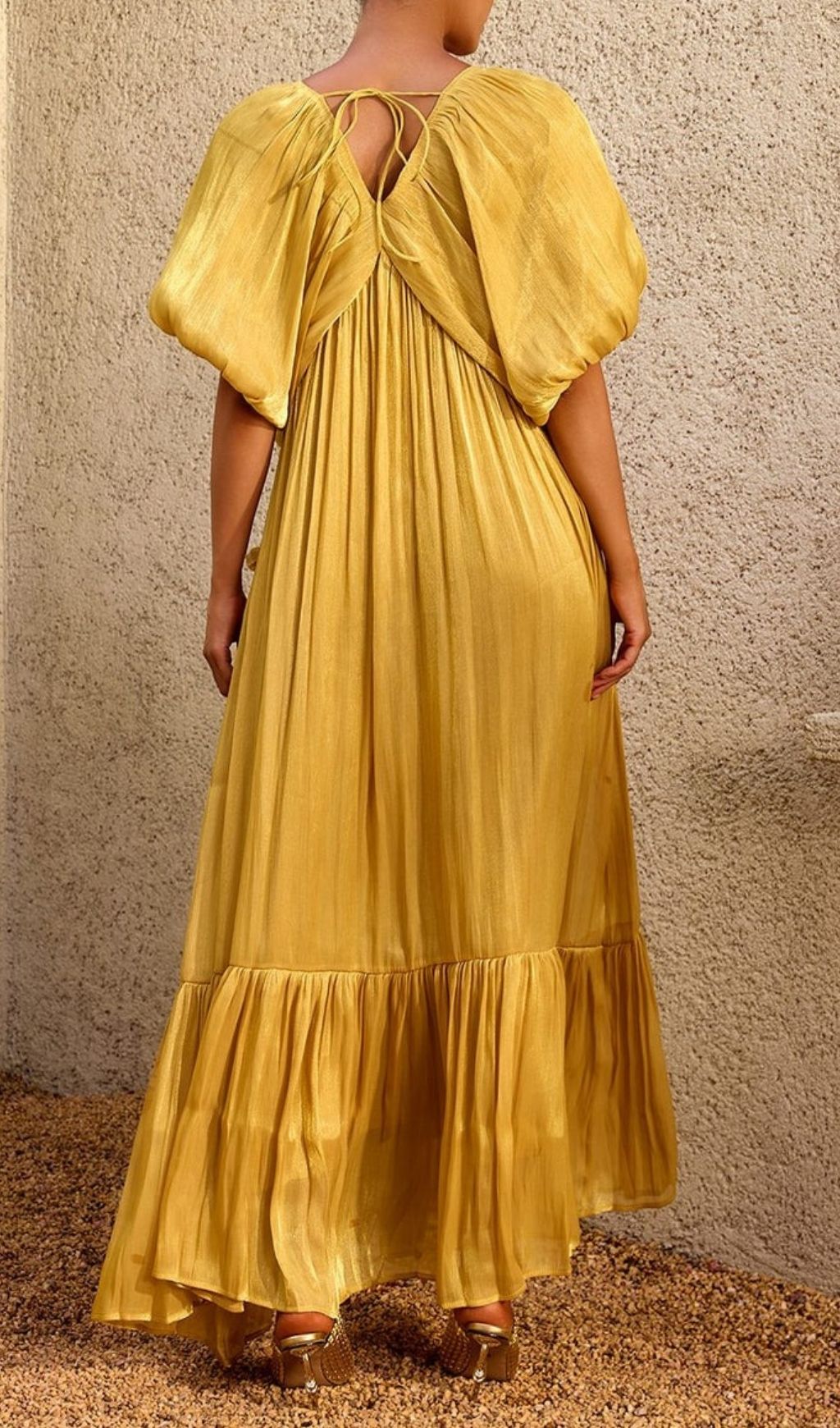 Corthiel Puff Sleeve Flower Ruched Maxi Dress