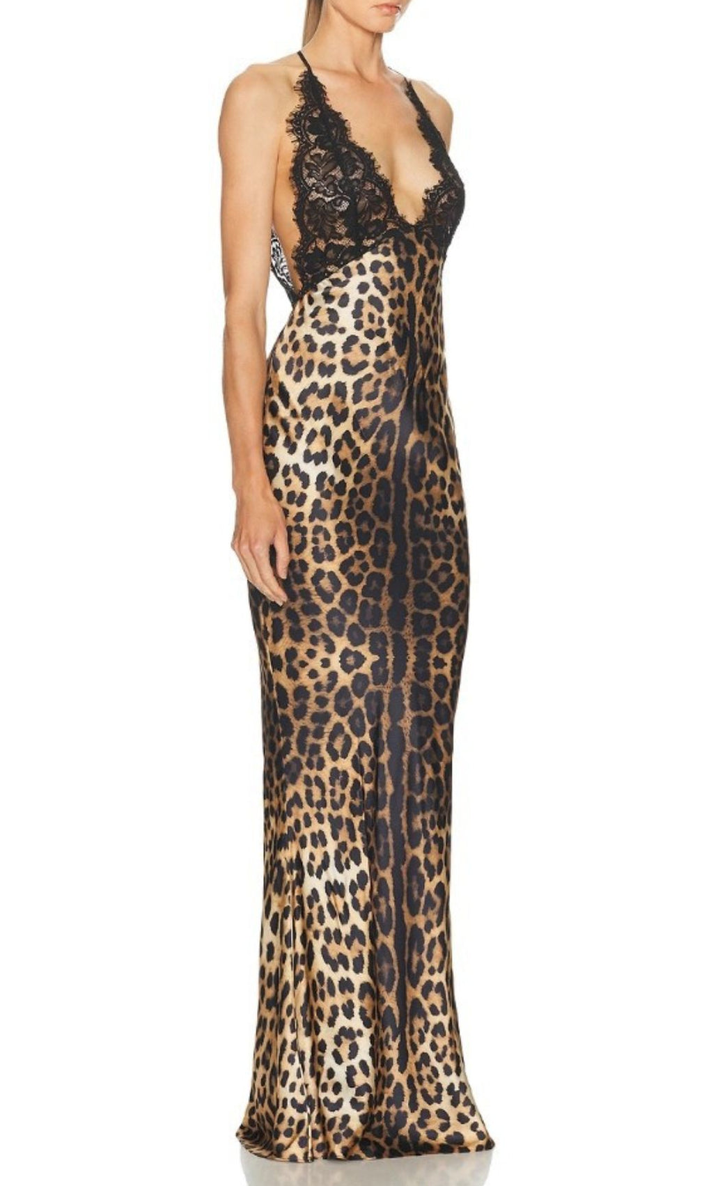 Joelle Halter Lace Leopard Maxi Dress | Glamorous Evening Gown for Women
