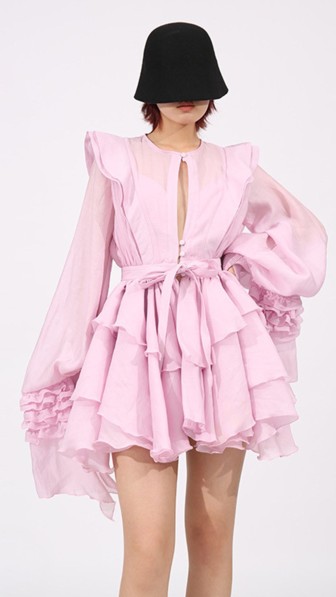 Fleur Pink Long Sleeve Ruffle Mini Dress