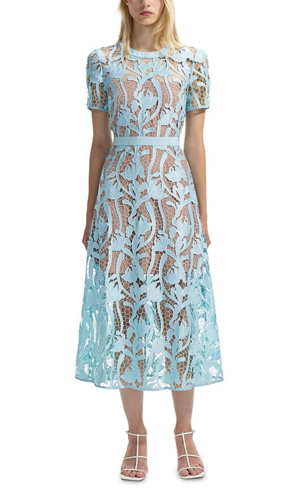 Allene Blue Lace Midi Dress