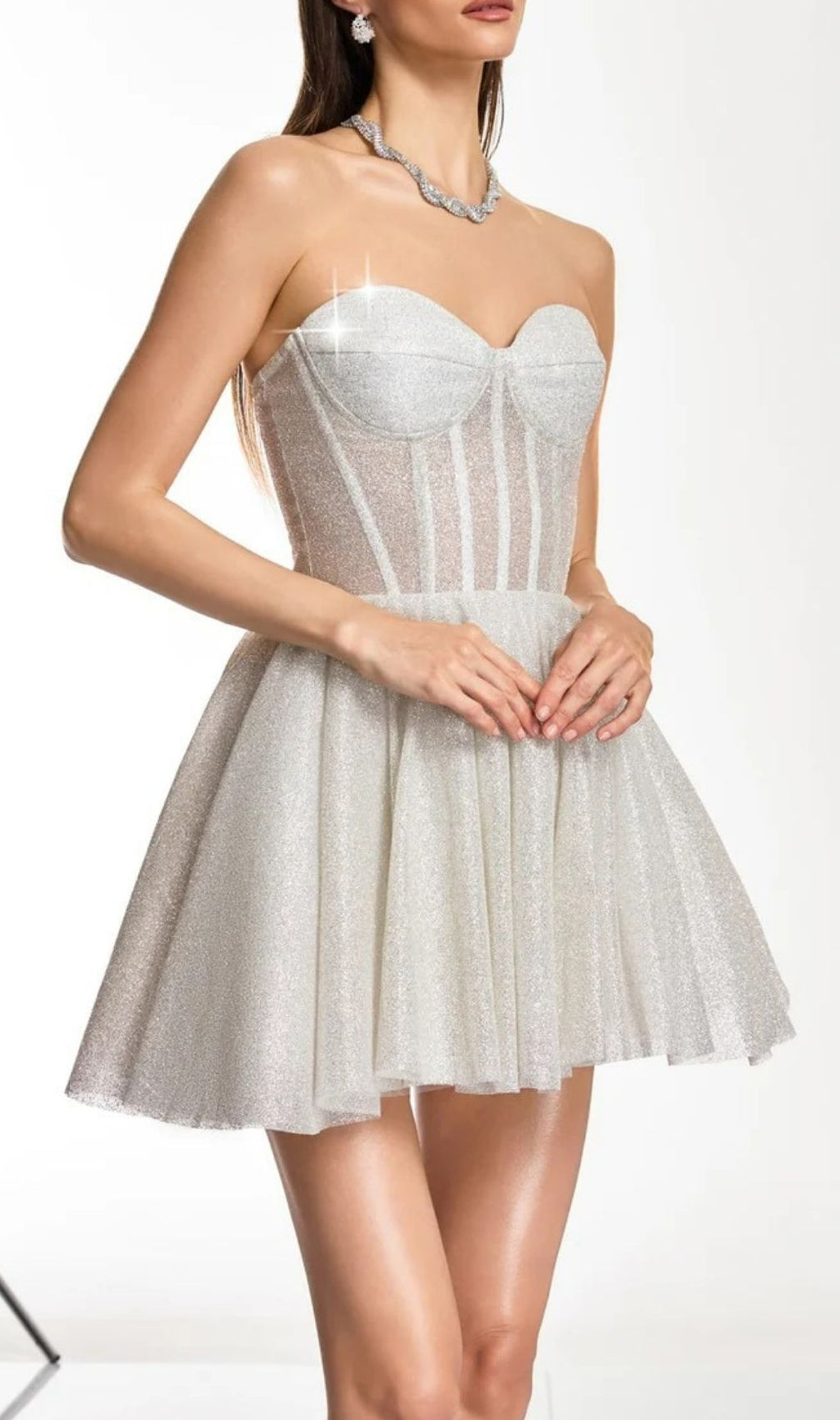 Darda Glimmering White Strapless Corset Mini Dress - Luxe Party & Club Glamour