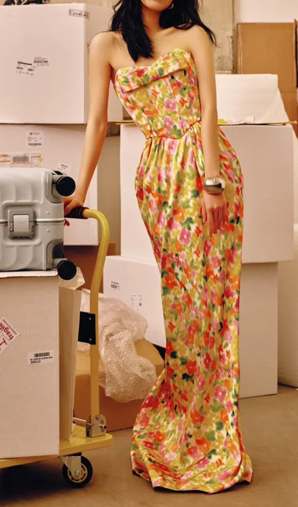 Daithí Strapless Bow Corset Maxi Dress