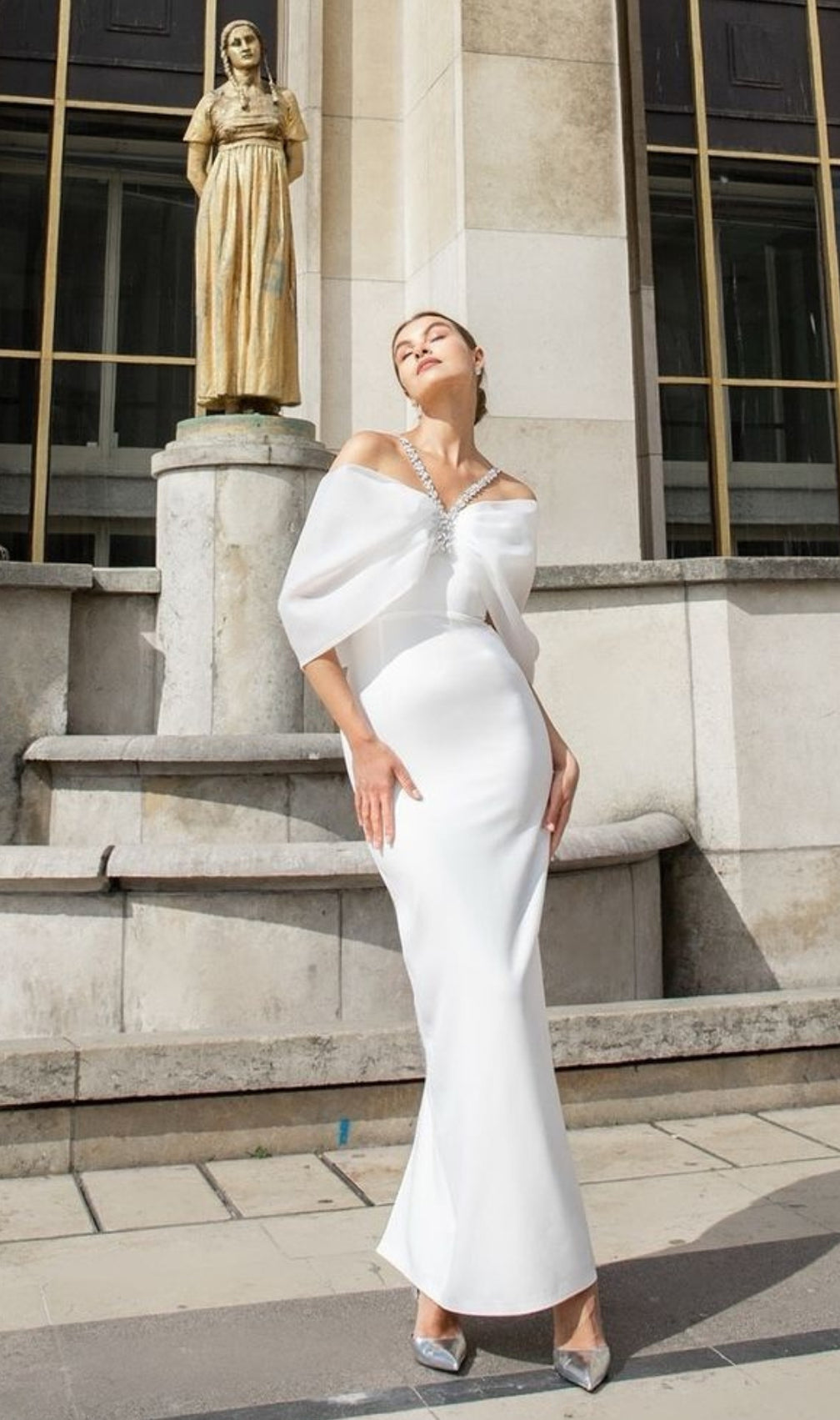 Candra Bow Diamond Halter Maxi Dress