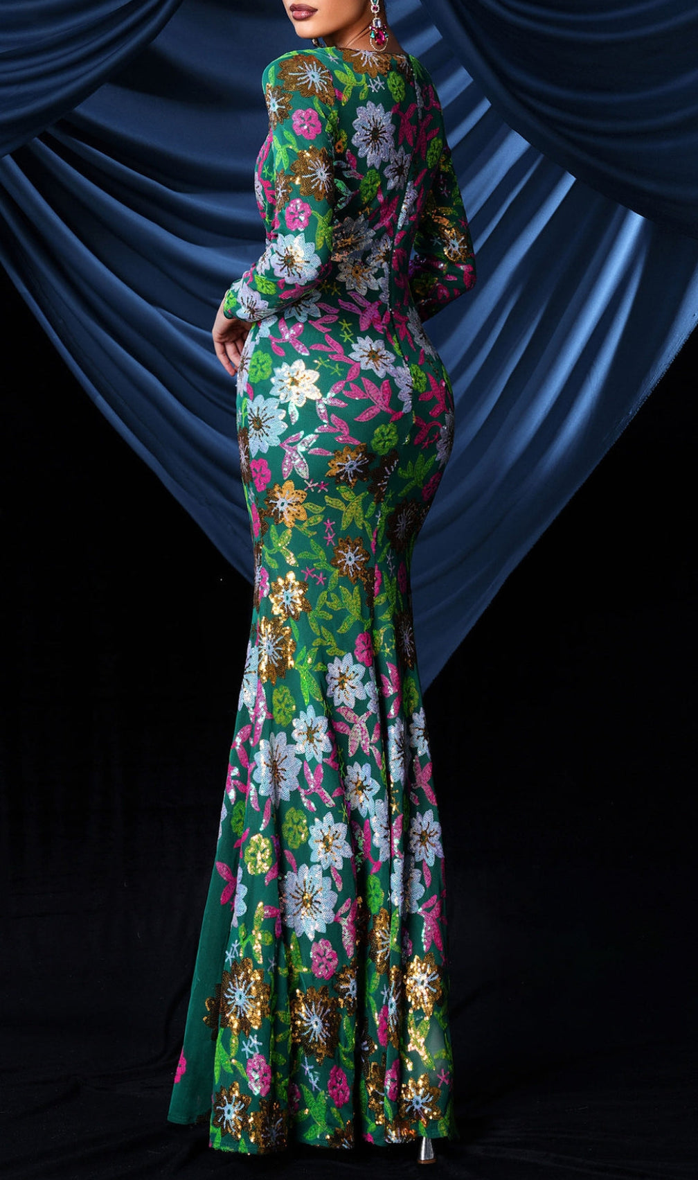 Belle Sequiin Long Sleeve Flower Gown