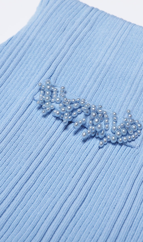 Julio Chic Baby Blue Ribbed Knit Cardigan & Ruffle Mini Skirt Set